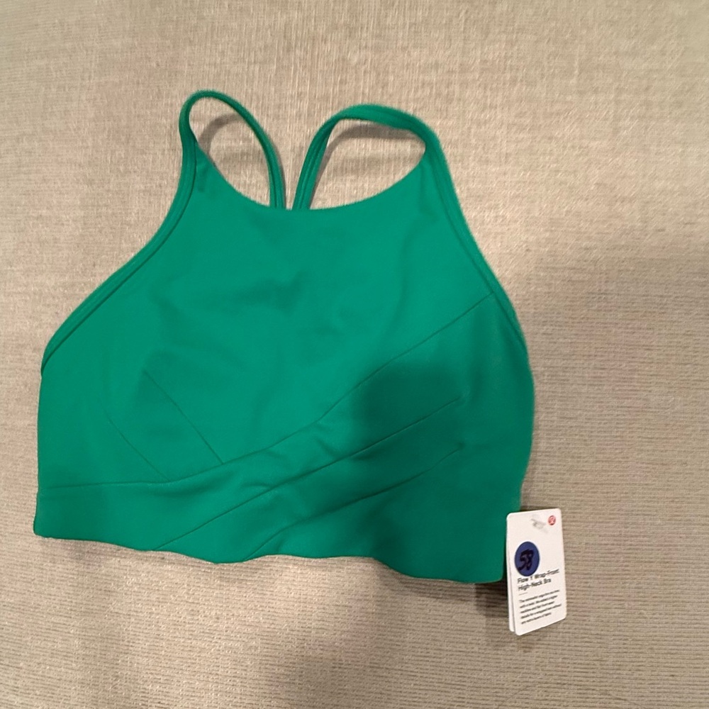 Lululemon Green Flow Y Wrap Front High Neck Bra Size 4 New with Tags